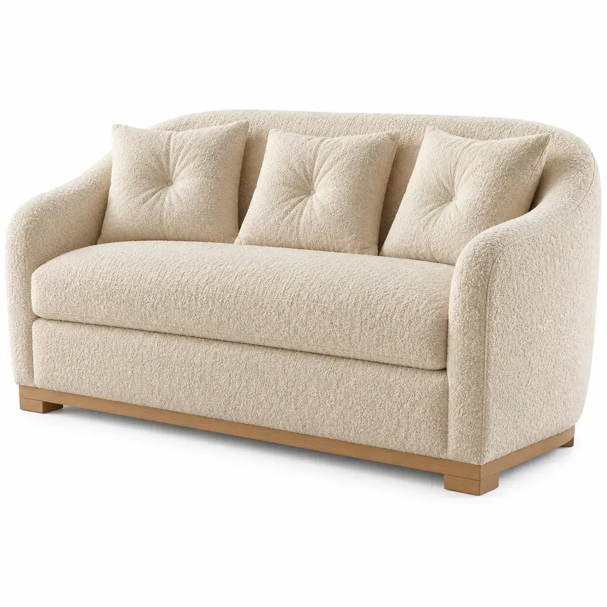 Soffa med rundade armstöd och ryggkuddar – beige