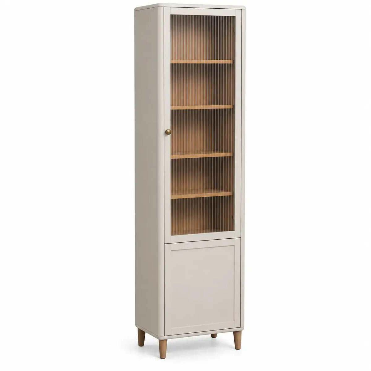 Högt förvaringsskåp med öppen hyllsektion – beige/brun