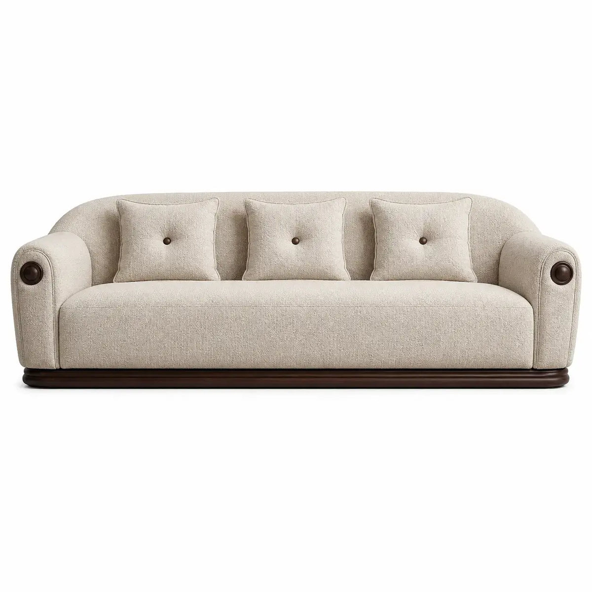 Soffa med knappdetaljer och rundade armstöd – beige/brun