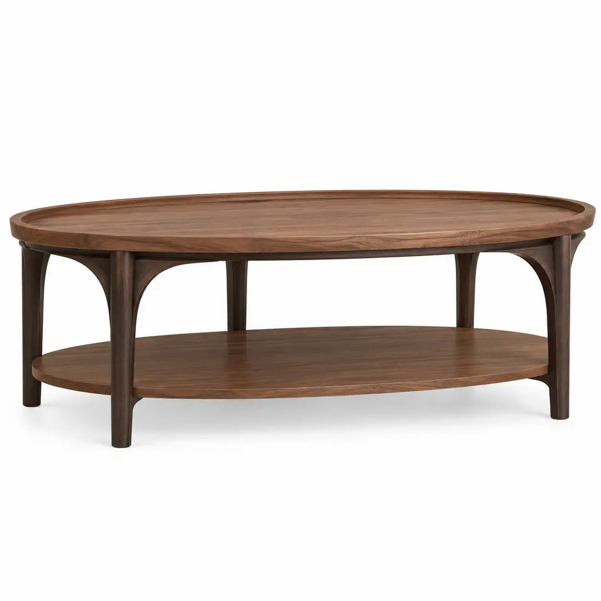 Ovalt soffbord med undre hylla – brun